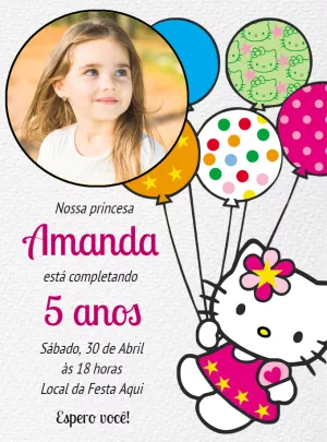 Convite Aniversário Hello Kitty com Foto para Editar Online