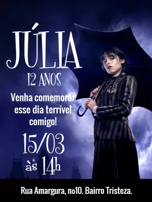 Convite de Aniversário Wandinha Addams para Editar Online
