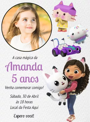 Convite A Casa Mágica da Gabby com Foto para Editar Online