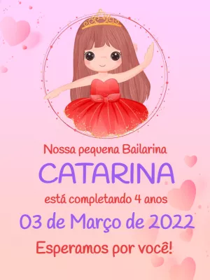 Convite de Aniversário Bailarina para Editar Online