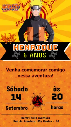 Convite de Aniversário Naruto para Editar Online e Imprimir