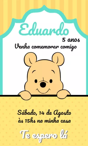 Convite Aniversário Ursinho Pooh para Editar Online