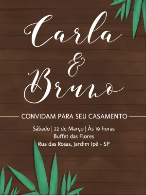 Convite de Casamento Rústico com Folhagens para Editar Online