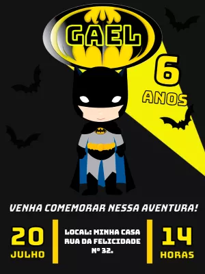 Convite de Aniversário Batman Editável Online e para Imprimir