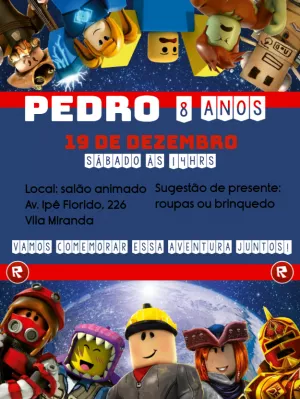 Convite de Aniversário Roblox com Personagens para Editar Online
