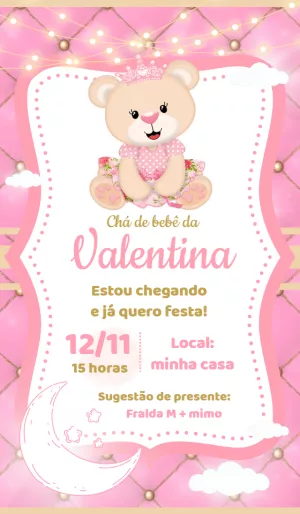 Convite Chá de Bebê Ursinha Princesa para Editar Online