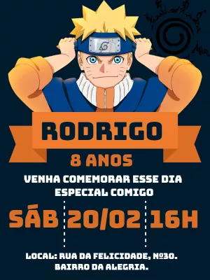 Convite de Aniversário Naruto para Editar Online