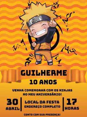 Convite de Aniversário Naruto Chibi para Editar Online