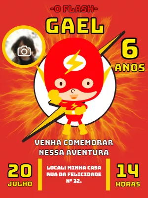 Convite Aniversário do Flash com Foto para Editar Online