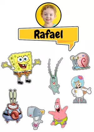 Topo de Bolo Bob Esponja com Foto para Editar Online