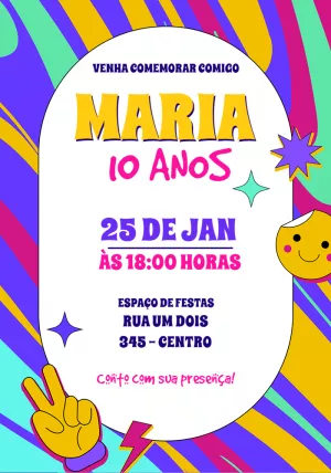 Convite de Aniversário Balada Retrô para Editar Online