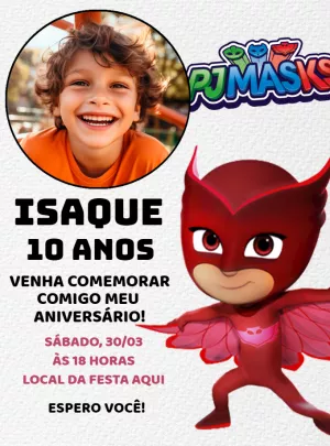 Convite Aniversário PJ Masks com Foto da Amaya para Editar