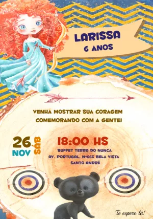Convite Aniversário Valente com Merida para Editar Online
