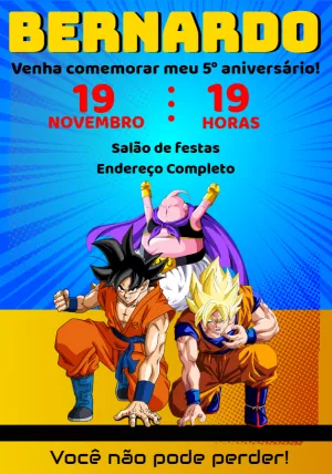 Convite de Aniversário Dragon Ball com Goku para Editar Online