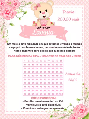 Chá Rifa Ursinha Princesa Editável Online para Imprimir