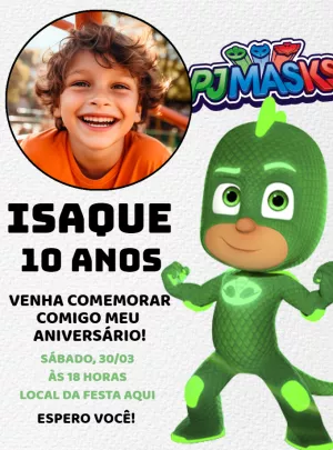 Convite de Aniversário PJ Masks com Foto para Editar Online