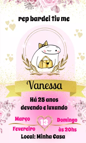 Convite de Aniversário Flork Meme Rosa para Editar Online