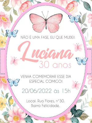 Convite Aniversário Jardim das Borboletas para Editar Online