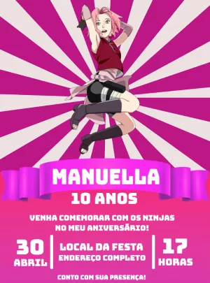 Convite de Aniversário Sakura Naruto para Editar Online
