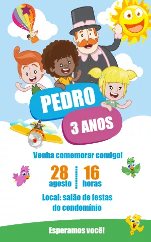 Convite de Aniversário Mundo Bita com Personagens para Editar