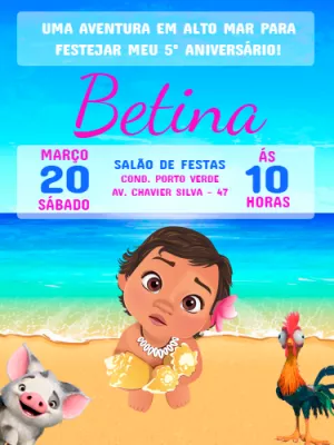 Convite Aniversário Moana Baby para Editar Online