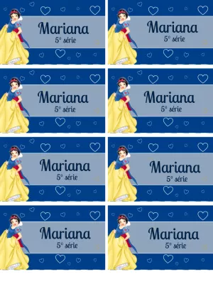 Etiqueta Escolar Branca de Neve para Editar Online e Imprimir