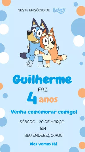 Convite de Aniversário Bluey e Bingo para Editar Online