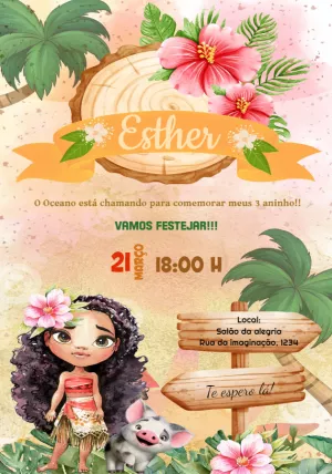 Convite de Aniversário Moana Baby para Editar Online