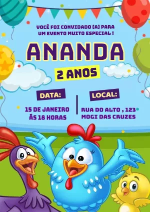 Convite de Aniversário Galinha Pintadinha para Editar Online