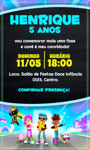 Convite de Aniversário PKXD com Personagens para Editar Online