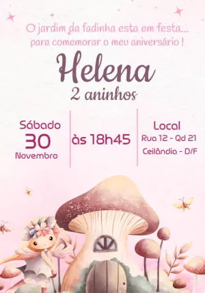 Convite Aniversário Jardim Encantado com Fadinha para Editar