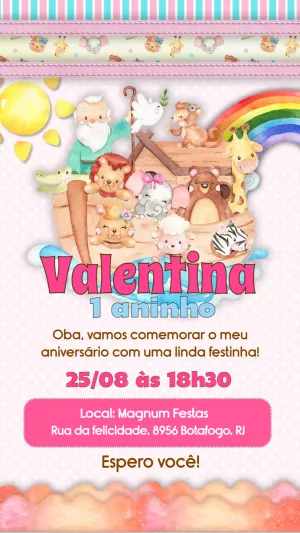 Convite Aniversário Arca de Noé com Bichinhos para Editar