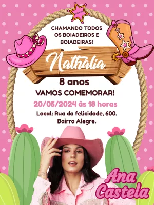 Convite Aniversário Boiadeira Ana Castela para Editar Online