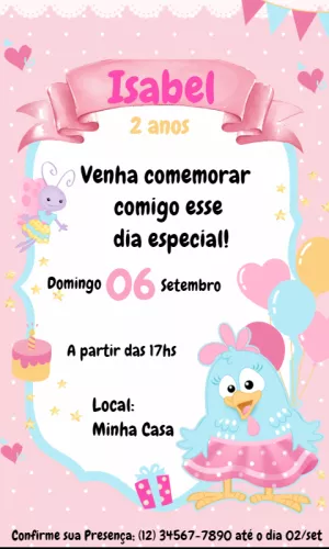 Convite Aniversário Galinha Pintadinha Candy para Editar Online