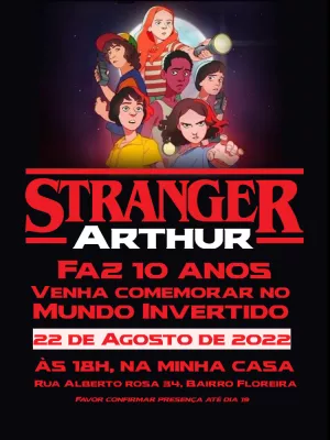 Convite de Aniversário Stranger Things com Personagens para Editar