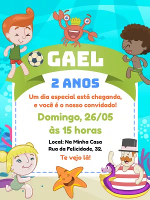 Convite Aniversário Mundo Bita Fundo do Mar para Editar Online