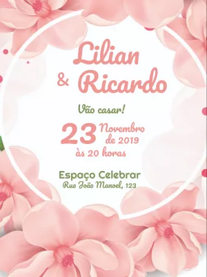 Convite de Casamento com Flores Rosas para Editar Online