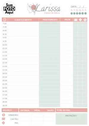 Folha de Agendamento para Estética Editável Online