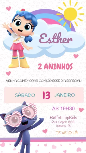 Convite Aniversário Vera e o Reino do Arco Íris para Editar