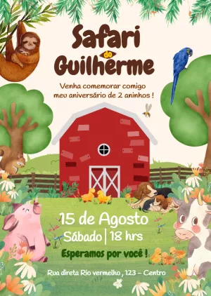 Convite de Aniversário Safari e Fazenda para Editar Online