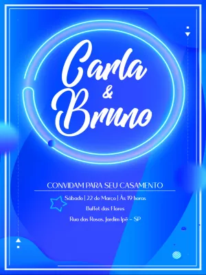 Convite de Casamento Neon Azul para Editar Online
