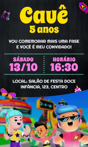 Convite de Aniversário PK XD com Personagens para Editar Online