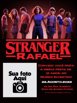Convite Aniversário Stranger Things com Foto para Editar Online