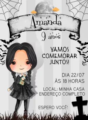 Convite de Aniversário Wandinha Addams para Editar Online