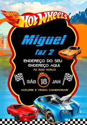 Convite de Aniversário Hot Wheels com Carros para Editar Online