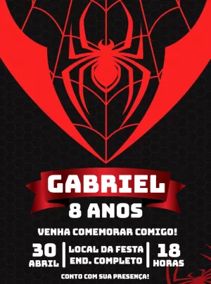 Convite Aniversário Homem Aranha Miles Morales para Editar Online