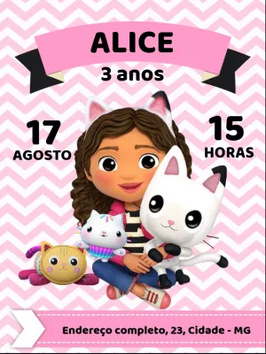 Convite Aniversário A Casa Mágica da Gabby para Editar Online