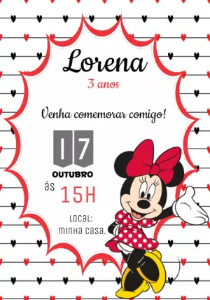 Convite de Aniversário Minnie Vermelha para Editar Online