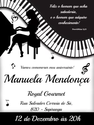 Convite de Aniversário Musical com Piano para Editar Online