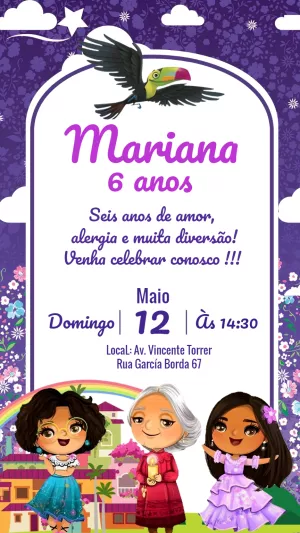 Convite Aniversário Encanto Madrigal com Personagens para Editar